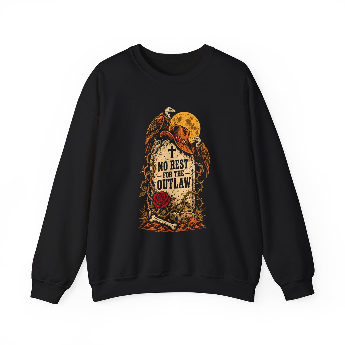 No Rest for the Outlaw Western Skull Crewneck Sweatshirt