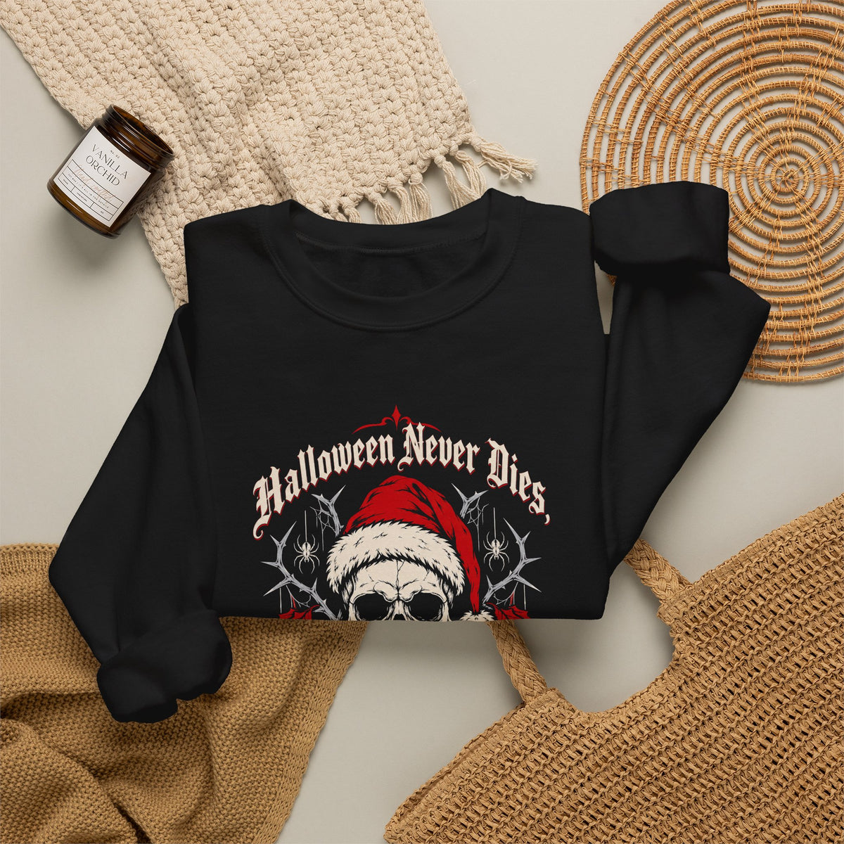 Halloween Never Dies Skull Santa Crewneck Sweatshirt